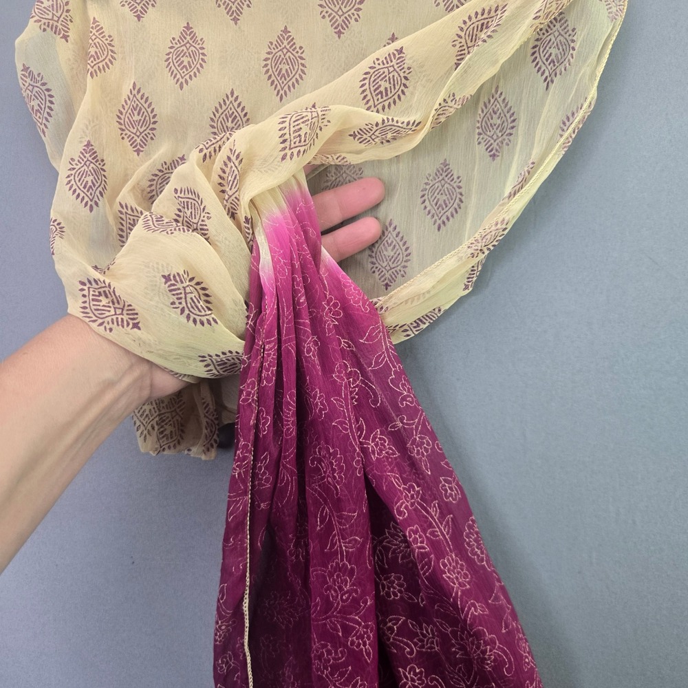 Unbranded Scarf Wrap Shawl Dip Dye Ombre Purple Cream Paisley Boho 71x13.5